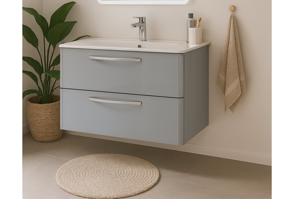 Απεικονίζεται ο πάγκος και ο νιπτήρας του επίπλου μπάνιου